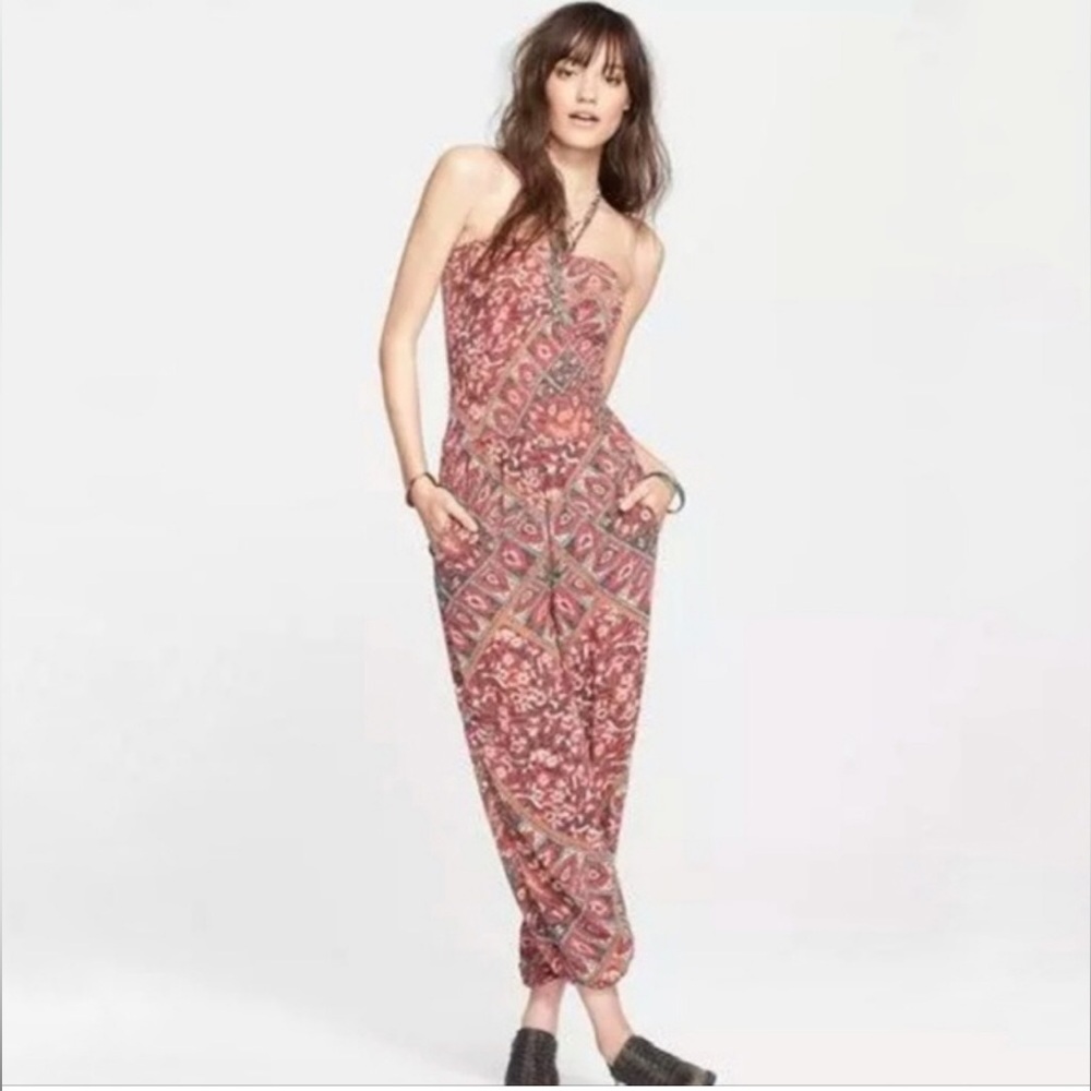 Free people smocked strapless jumpsuit